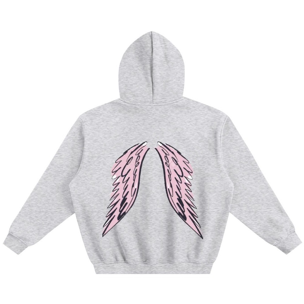 Heather Gray Hoodie with Pink Angel Wings Print